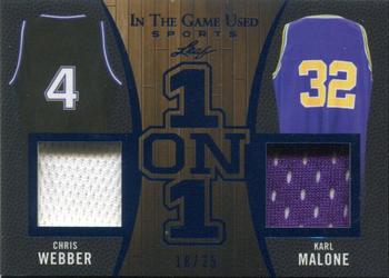 2020 Leaf In The Game Used Sports - One on One Relics Navy Blue Foil #OO-14 Chris Webber / Karl Malone Front