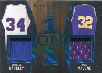 2020 Leaf In The Game Used Sports - One on One Relics Platinum Blue Spectrum Foil #OO-06 Charles Barkley / Karl Malone Front