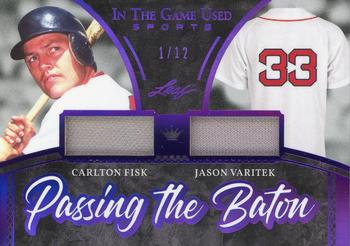 2020 Leaf In The Game Used Sports - Passing The Baton Relics Purple Spectrum Foil #PTB-11 Carlton Fisk / Jason Varitek Front