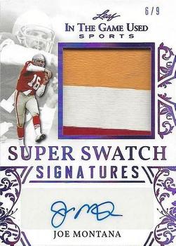 2020 Leaf In The Game Used Sports - Super Swatch Signatures Purple Spectrum Foil #SSS-JM1 Joe Montana Front