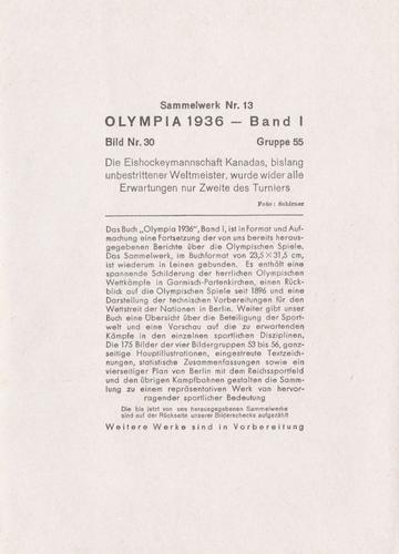 1936 Reemtsma Cigarettes Olympia Band I #30 Canadian  team Back