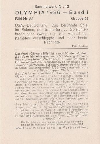 1936 Reemtsma Cigarettes Olympia Band I #32 USA vs. Germany Back
