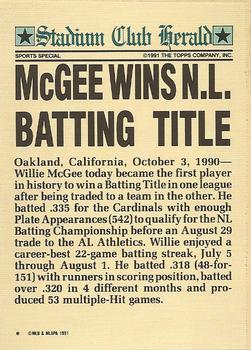 1991 Stadium Club Charter Member #NNO Willie McGee Back