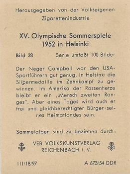 1954 VEB Volkskunstverlag XV. Olympische Sommerspiele 1952 in Helsinki #28 Milt Campbell Back