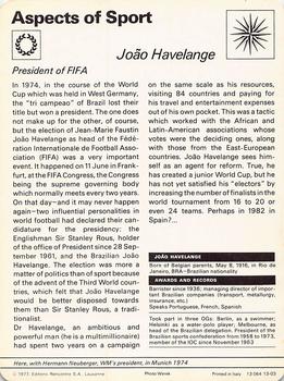 1977-80 Sportscaster Series 13 (UK) #13-03 Joao Havelange Back