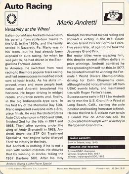 1977-80 Sportscaster Series 13 (UK) #13-21 Mario Andretti Back