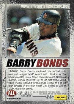 2004 All Sports Magazine - Gold #NNO Barry Bonds Back