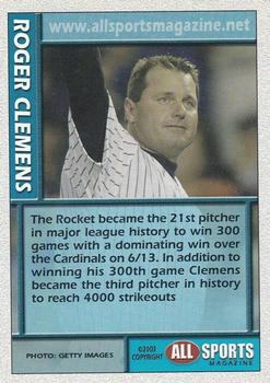 2003 All Sports Magazine #NNO Roger Clemens Back