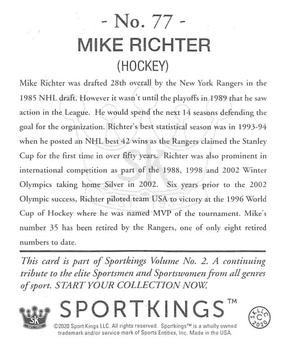 2021 Sportkings Volume 2 - Retail Mini (Black Back) #77 Mike Richter Back