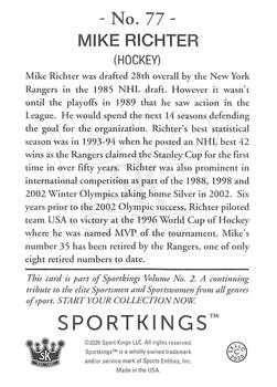 2021 Sportkings Volume 2 - Blue (Retail) #77 Mike Richter Back