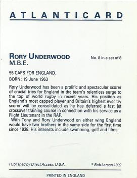 1992 Atlanticard British Sports Stars #8 Rory Underwood Back