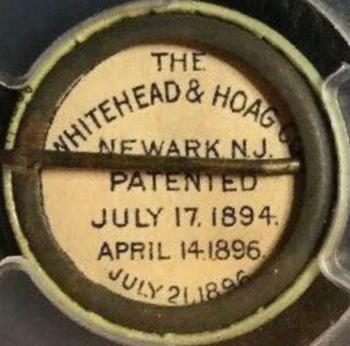 1896 American Pepsin Gum/Whitehead & Hoag Athlete Pins PE7-2 #NNO Bobby Lowe Back