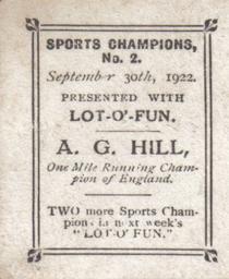 1922 Amalgamated Press Lot-O-Fun Sports Champions #2 Albert Hill Back
