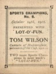 1922 Amalgamated Press Lot-O-Fun Sports Champions #6 Tom Wilson Back