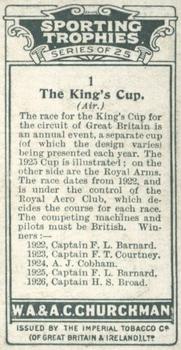 1927 Churchman's Cigarettes Sporting Trophies (Small) #1 The King’s Cup Back