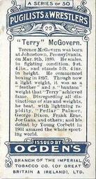 1908 Ogden’s Pugilists & Wrestlers Series 1 #22 Terry McGovern Back