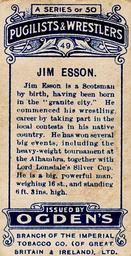 1908 Ogden’s Pugilists & Wrestlers Series 1 #49 Jim Esson Back