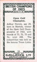1924 Gallaher British Champions of 1923 #51 Arthur Havers Back