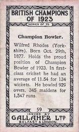 1924 Gallaher British Champions of 1923 #59 Wilfred Rhodes Back