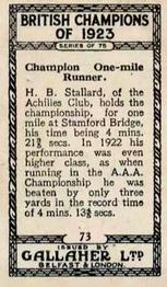 1924 Gallaher British Champions of 1923 #73 H.B. Stallard Back