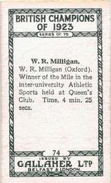 1924 Gallaher British Champions of 1923 #74 W.R. Milligan Back