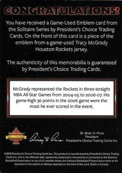 2020 President's Choice Solitaire - Game-Used Emblem Red #NNO Tracy McGrady Back