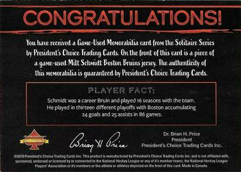 2020 President's Choice Solitaire - Game-Used Memorabilia Small Red #NNO Milt Schmidt Back