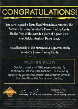 2020 President's Choice Solitaire - Game-Used Memorabilia Large Gold #NNO Ryan Getzlaf Back