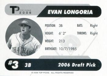 2006 Top Picks (Unlicensed) - Gold #NNO Evan Longoria Back