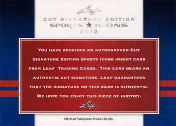 2012 Leaf Sports Icons Cut Signature Edition #NNO Lance Alworth Back