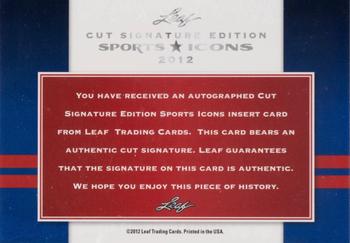 2012 Leaf Sports Icons Cut Signature Edition #NNO Tom Connolly Back