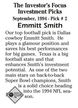 1994 Investor's Focus Investment Picks (unlicensed) - Silver Prism Border #2 Emmitt Smith Back