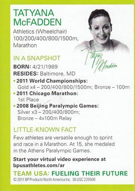 2011 Topps BP Olympic/Paralympic Games #NNO Tatyana McFadden Back