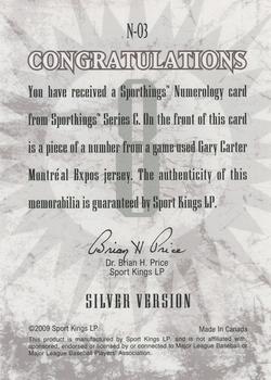 2009 Sportkings Series C - Numerology Silver #N-03 Gary Carter Back