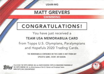 2021 Topps U.S. Olympic & Paralympic Team & Hopefuls - Team USA Memorabilia Pieces #USAM-MG Matt Grevers Back