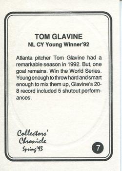 1993 Collectors' Chronicle #7 Tom Glavine Back