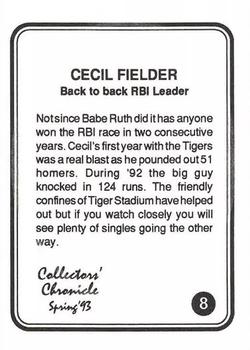 1993 Collectors' Chronicle #8 Cecil Fielder Back