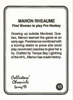 1993 Collectors' Chronicle #18 Manon Rheaume Back