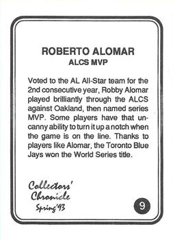 1993 Collectors' Chronicle - Silver #9 Roberto Alomar Back