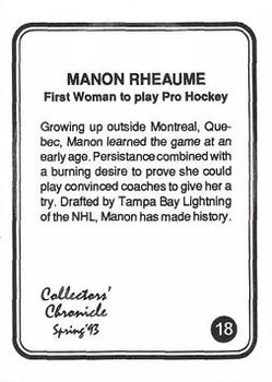 1993 Collectors' Chronicle - Silver #18 Manon Rheaume Back