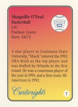 1992 Cartwrights Players Choice - Blue Foil #7 Shaquille O'Neal Back