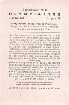 1936 Reemtsma Cigarettes Olympia 1932 Reprint #133 Bobby Pearce Back