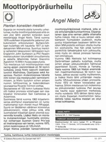 1977 Sportscaster Series 12 Finnish #12-271 Angel Nieto Back