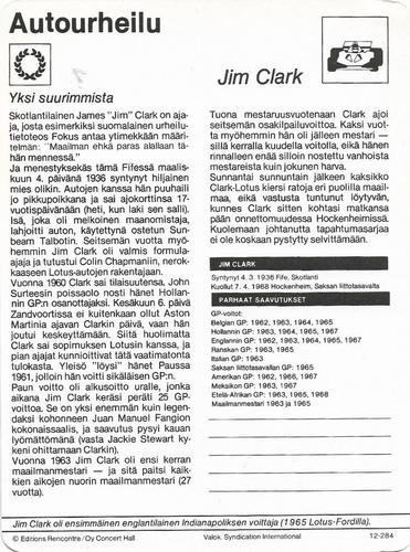1977 Sportscaster Series 12 Finnish #12-284 Jim Clark Back