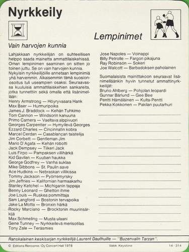 1978 Sportscaster Series 14 Finnish #14-314 Lempinimet Back