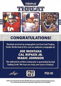 2021 Pro Set Sports - Pro Set Triple Threat Orange #PS3-05 Joe Montana / Cal Ripken Jr. / Magic Johnson Back