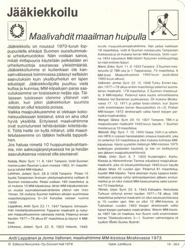 1978 Sportscaster Series 16 Finnish #16-364 Maalivahdit maailman huipulla Back