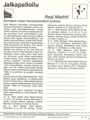1978 Sportscaster Series 18 Finnish #18-427 Real Madrid Back