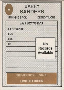 1990 Premier Sports Stars Limited Edition (unlicensed) #NNO Barry Sanders Back