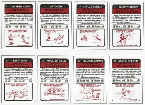 1993 SCD Sports Card Pocket Price Guide - Full Sheets #17-24 Larry Bird / Magic Johnson / Roberto Alomar / Gary Sheffield / Warren Moon / Art Monk / Carlos Baerga / Robin Ventura Back